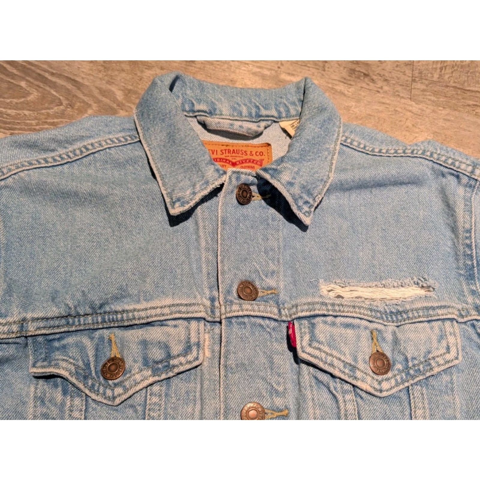 Levi's Levi's Ex-Boyfriend Trucker Jacket Womens Small Blue Distressed Denim Casual Biker Size S / US 4 / IT 40 - 2 Thumbnail
