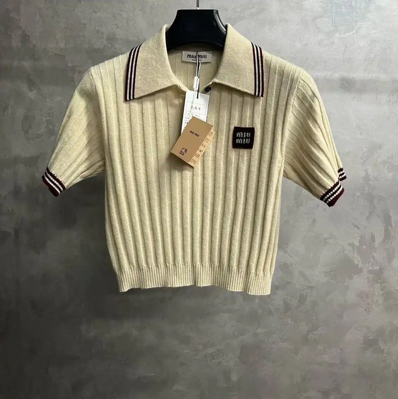 Miu Miu Miu Miu Beige Cotton Women's Pullover Sweater 0089 Size S / US 4 / IT 40 - 1 Thumbnail