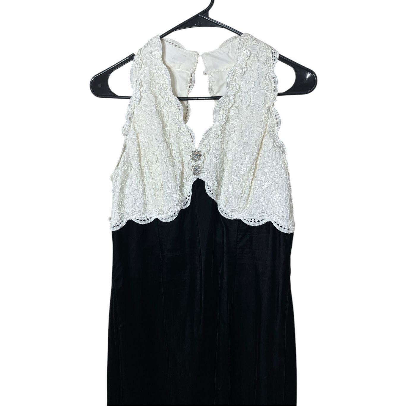 Other Vintage Scott McClintock Black White Lace Velvet Formal Dres Size L / US 10 / IT 46 - 2 Thumbnail