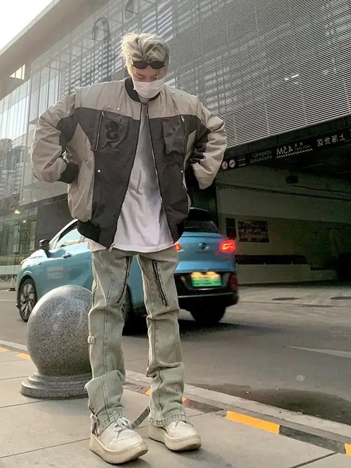 Japanese Brand Straight Jeans Men Side Zipper Patchwork Slim Size US 32 / EU 48 - 5 Thumbnail