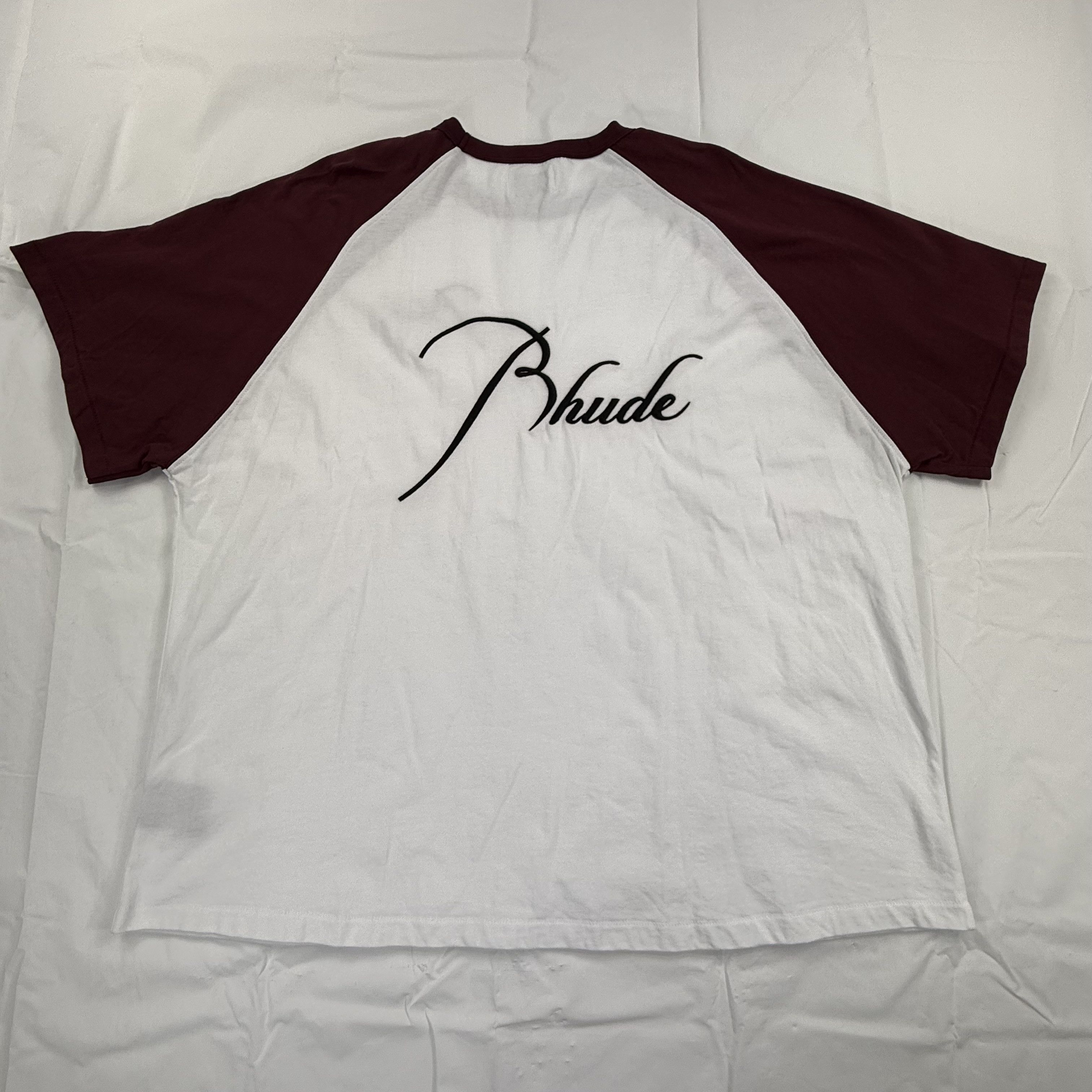 Rhude Rhude Mens Raglan Shirt White Burgundy XL Short Sleeve Size US XL / EU 56 / 4 - 1 Thumbnail