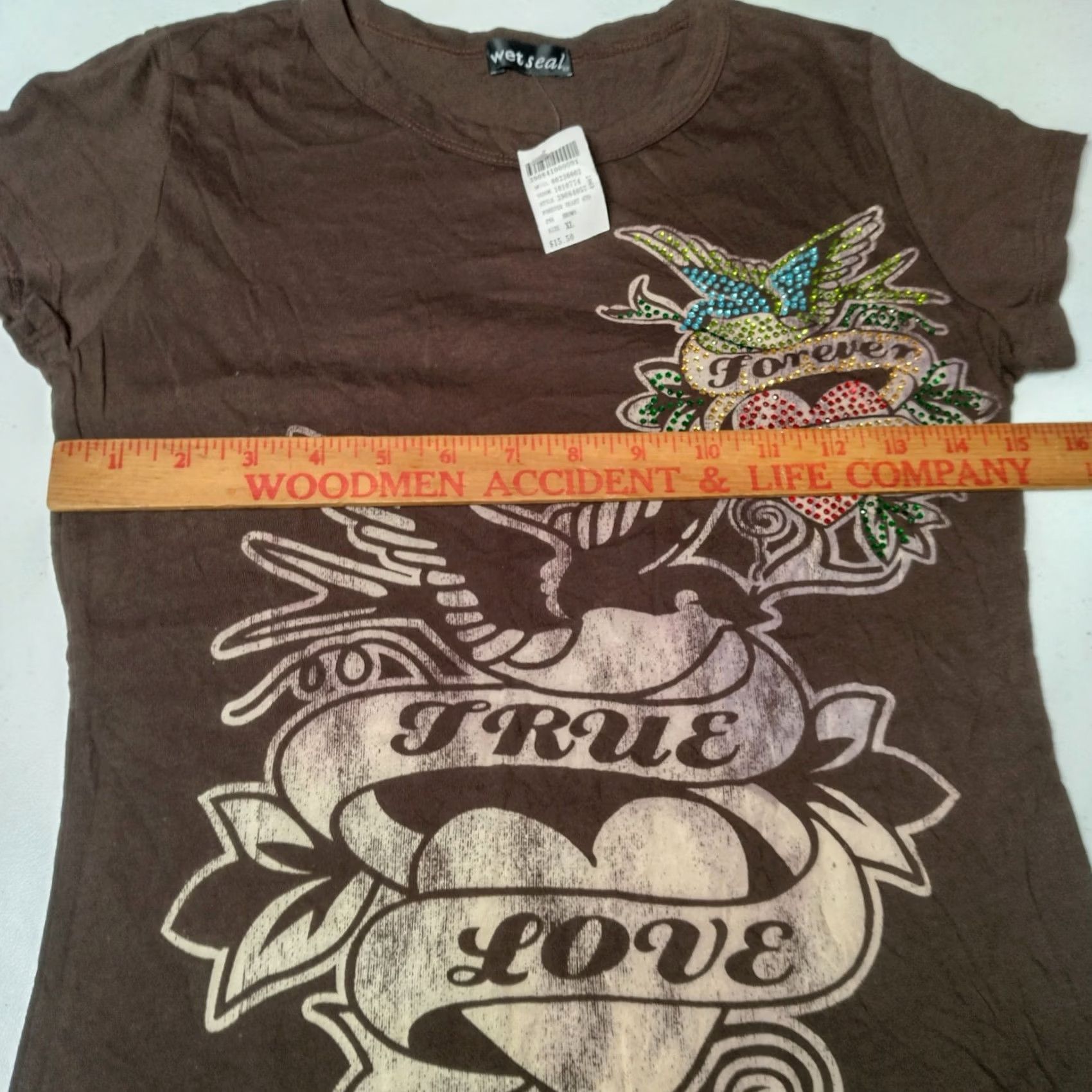 Vintage VINTAGE Wet Seal Shirt Juniors XL Slim Fit True Love Winged Heart Bling NOS Shirt Size XL / US 12-14 / IT 48-50 - 5 Thumbnail