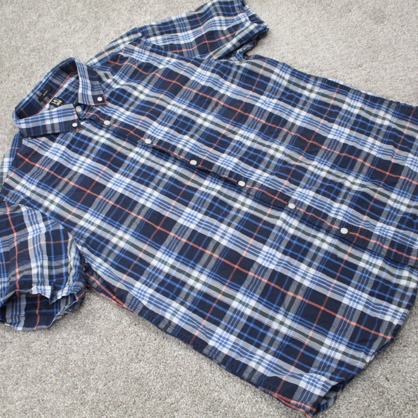 Vintage 14th & Union Shirt Men Large Blue Plaid Non Iron Short Sleeve Cotton Button Down Size US L / EU 52-54 / 3 - 6 Thumbnail