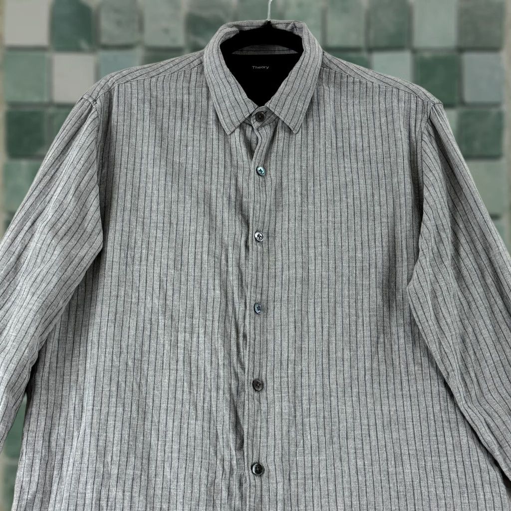 Theory Theory Button-Up Shirt Mens M Gray Striped 100% Cotton Casual Long Sleeve Size US M / EU 48-50 / 2 - 1 Thumbnail