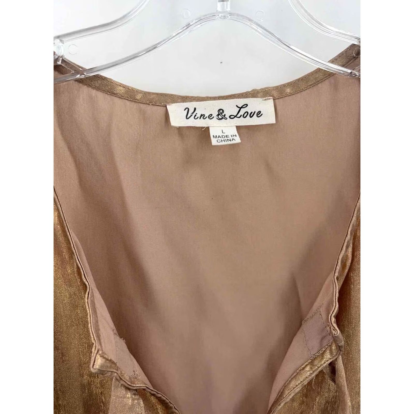 Vintage VINE & LOVE Gold Long Sleeve Blouse Large, Pre-Owned Size L / US 10 / IT 46 - 3 Thumbnail