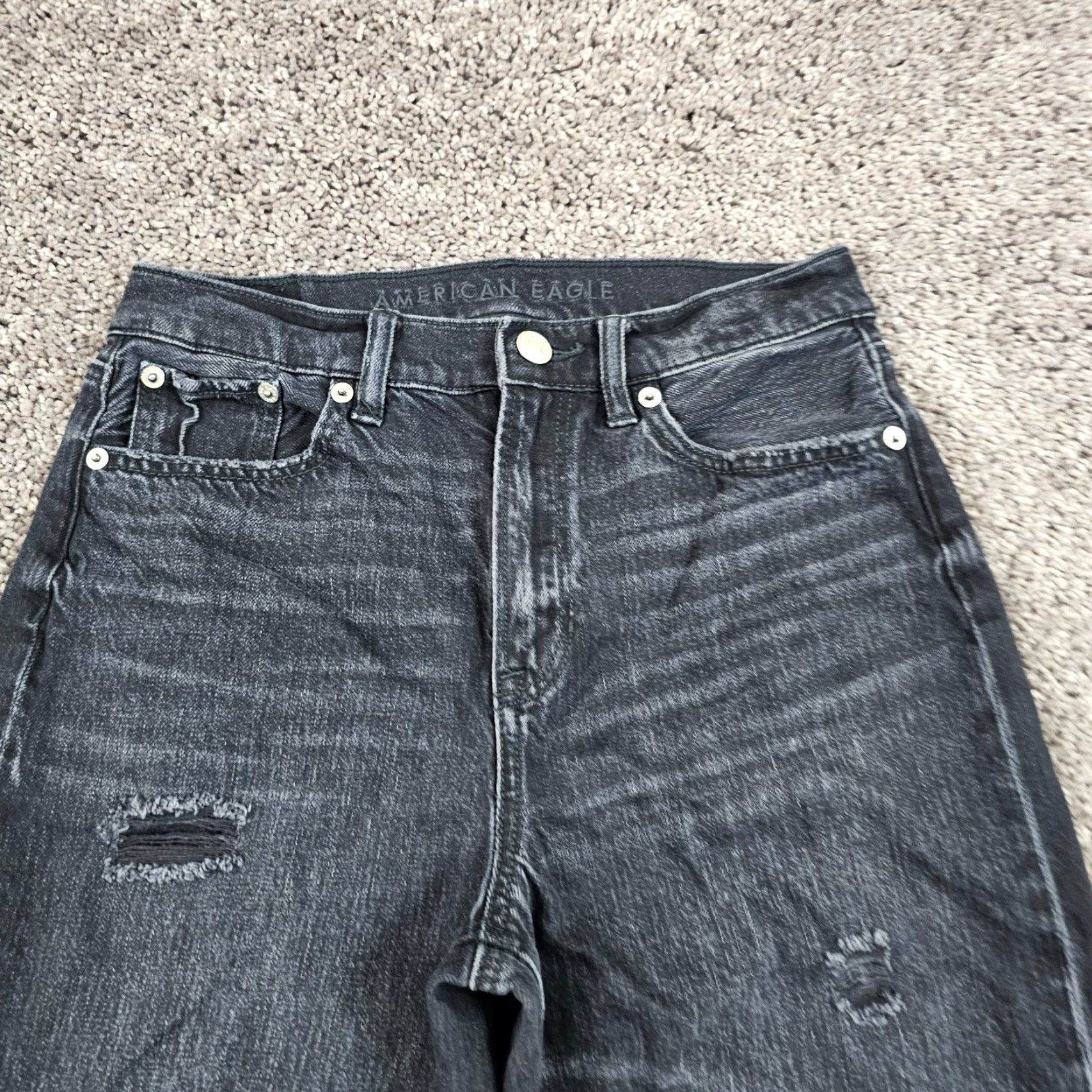 American Eagle Outfitters American Eagle Jeans Womens 0 High Rise Black Distressed Baggy 24x30 Grunge Size 25" / US 0 / IT 36 - 2 Thumbnail
