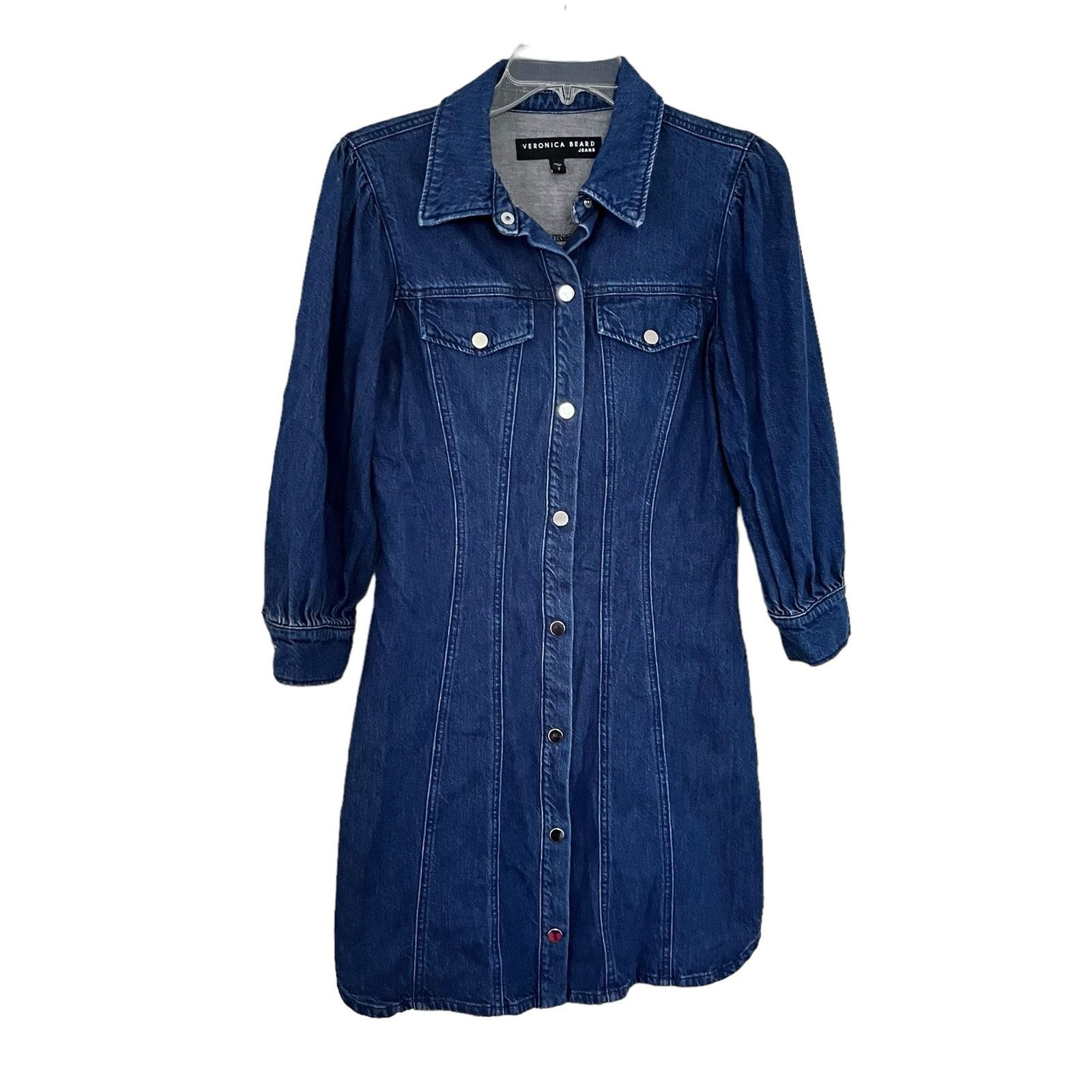 Veronica Beard Veronica Beard Evalyn Denim Puff Sleeve Shirt Dress Size S / US 4 / IT 40 - 2 Thumbnail