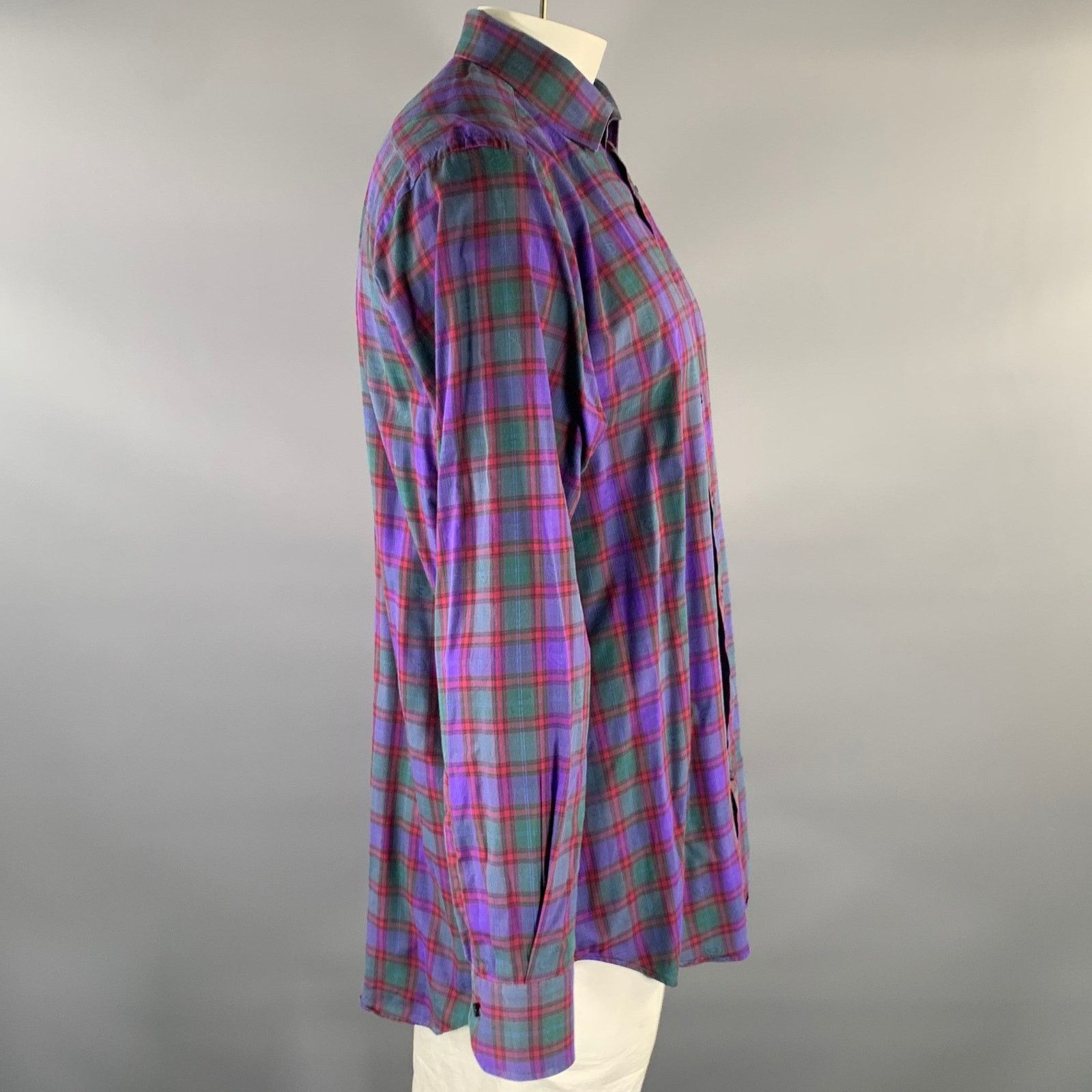 Etro ETRO XL Purple Red Green Plaid Pointed Collar LS Shirt Size US XL / EU 56 / 4 - 3 Thumbnail