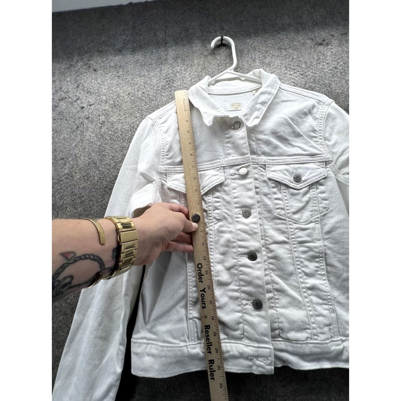 CO Signature by Levi Strauss & Co Jacket Womens Large White Denim Button Front Size L / US 10 / IT 46 - 3 Thumbnail