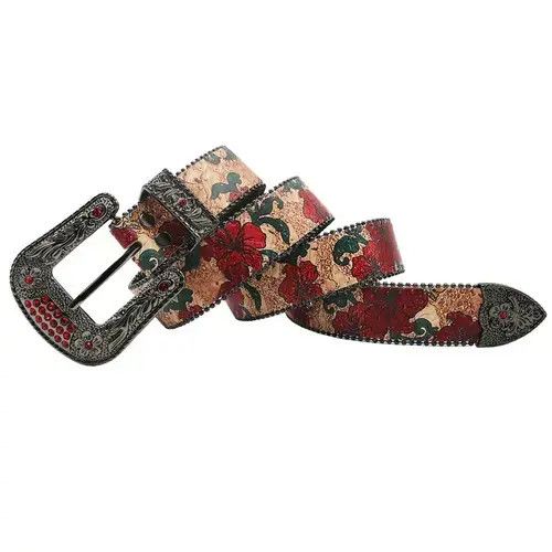 Japanese Brand Belts Flower Wide Buckle Faux Leather Belt Size ONE SIZE - 1 Thumbnail