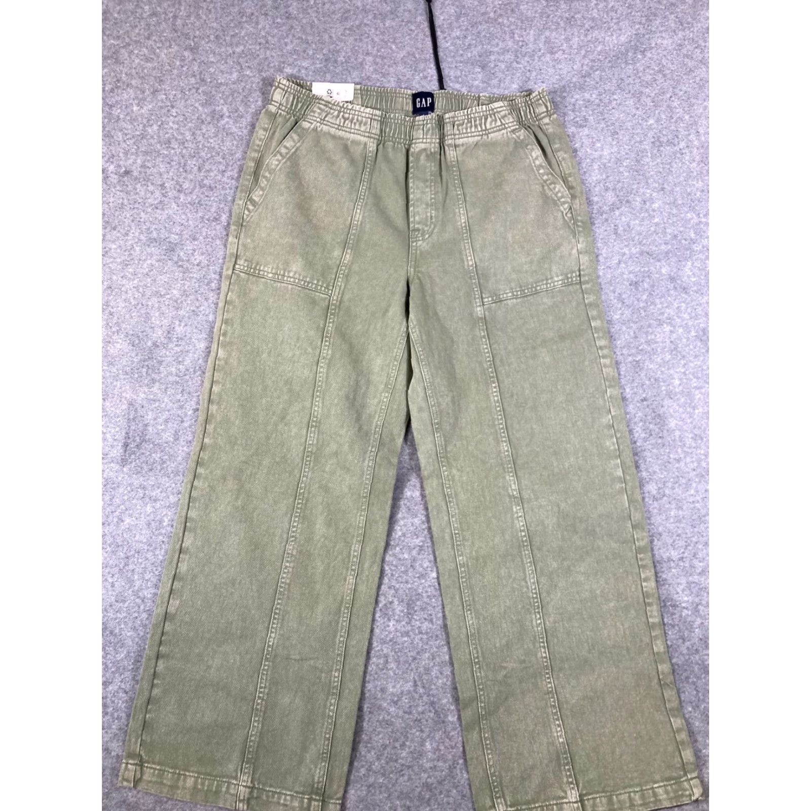 Gap Gap Pull On Pants Womens L Green Denim Straight Leg Elastic Waist Preppy NWT Lounge Pockets Size 36" / US 14 / IT 50 - 3 Thumbnail