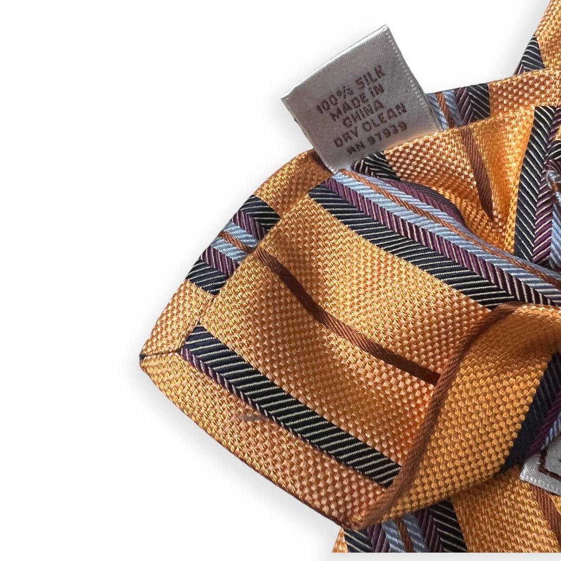 Peter Millar Peter Millar Yellow Orange Blue Striped 100% Silk Tie Size ONE SIZE - 4 Thumbnail