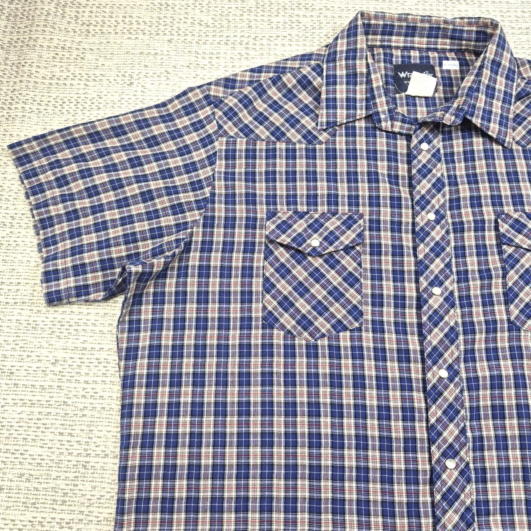 Wrangler VTG Wrangler Pearl Snap Shirt Mens XL Blue Plaid Short Sleeve Western Cowboy Shirt XL Mens Blue Plaid Pearl Snap Western Shirt Size US XL / EU 56 / 4 - 3 Thumbnail