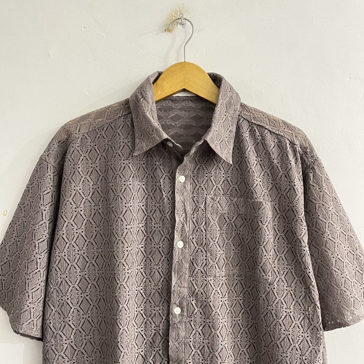 Issey Miyake Mono Mart - Corchet Oversized Button Up Shirt Size US M / EU 48-50 / 2 - 2 Thumbnail