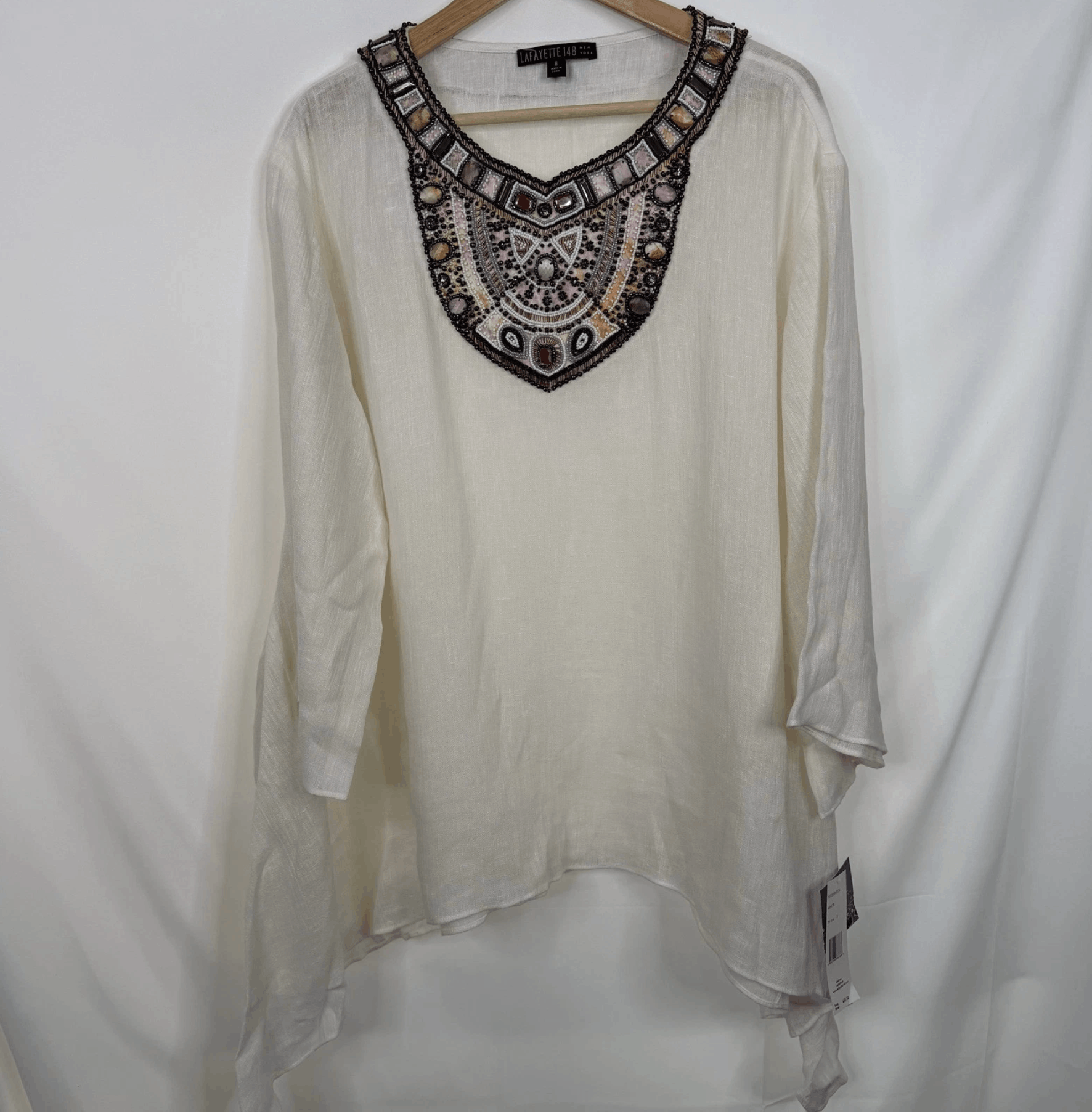 Lafayette 148 Lafayette 148 Cream Beaded Embellished Tunic Top Size M / US 6-8 / IT 42-44 - 6 Thumbnail