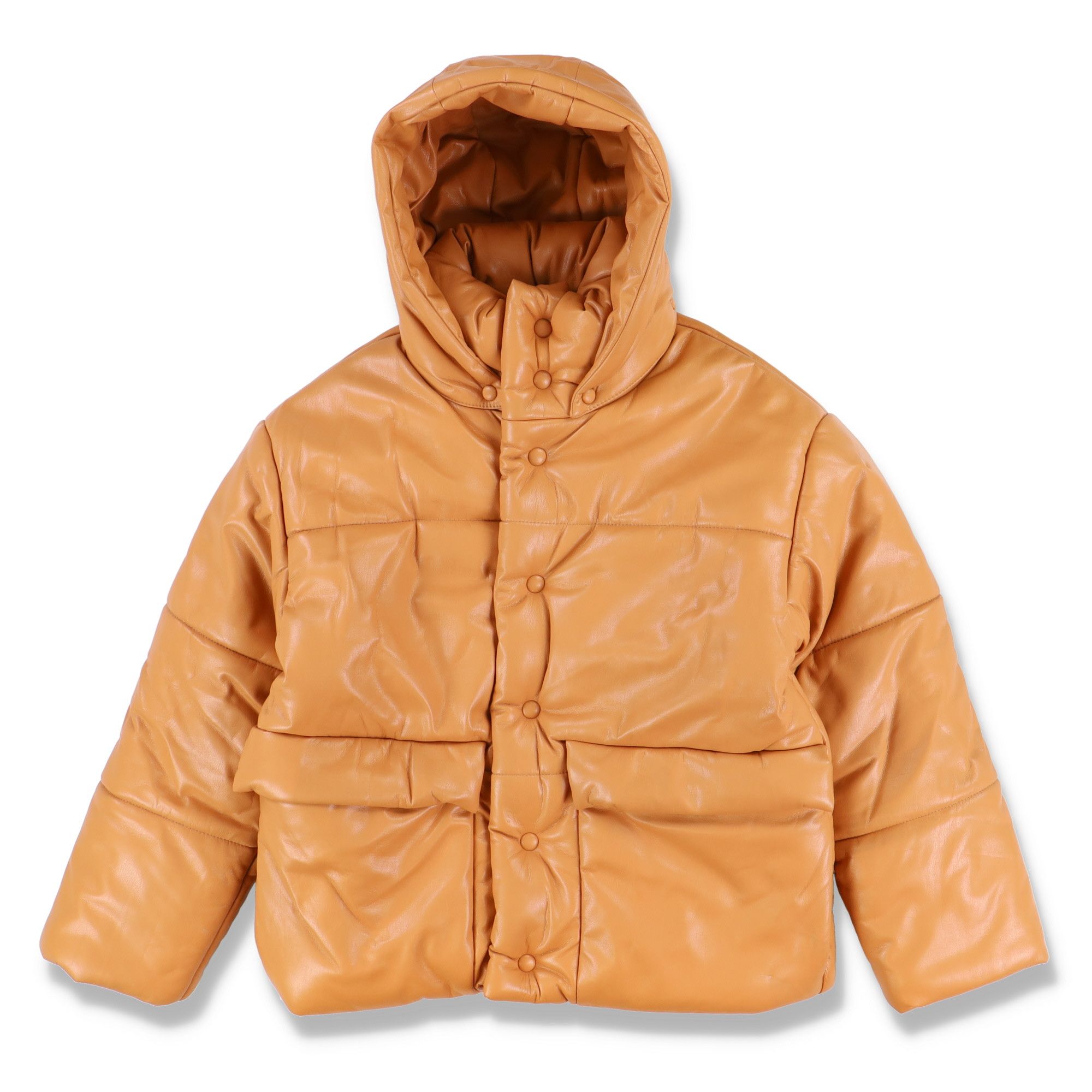 Nanushka Tan Vegan Leather Hooded Puffer Jacket Size US S / EU 44-46 / 1 - 1 Thumbnail