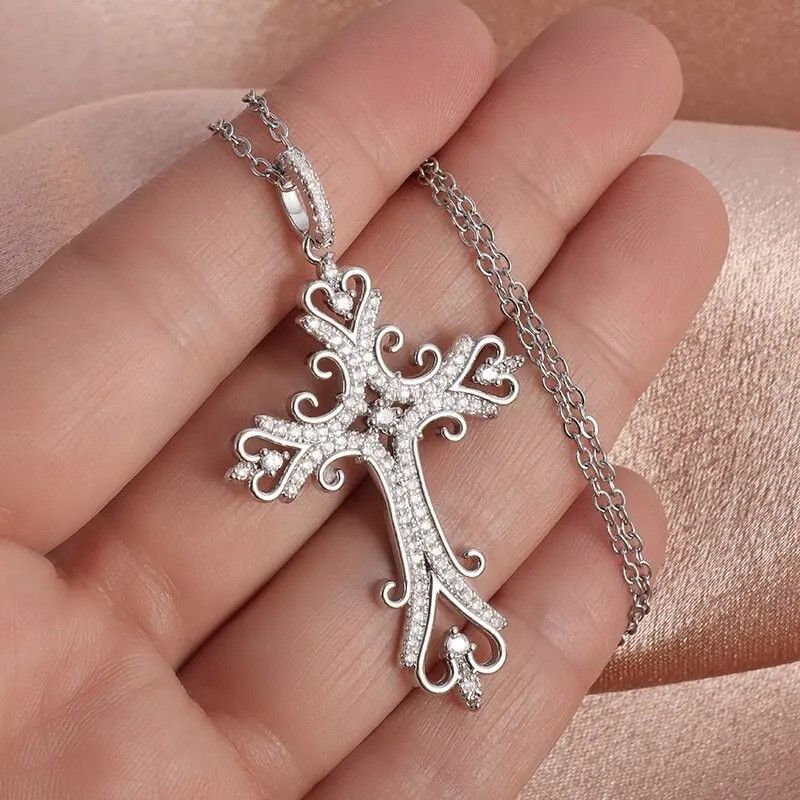 Vintage Religious Inlaid Zirconia Cross Pendant Necklace Size ONE SIZE - 2 Thumbnail