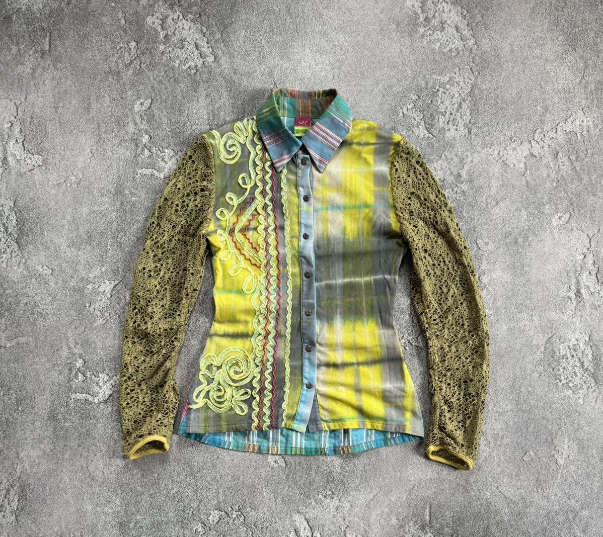 Designer Save the Queen M mesh shirt blouse button up long sleeve Size M / US 6-8 / IT 42-44 - 9 Thumbnail