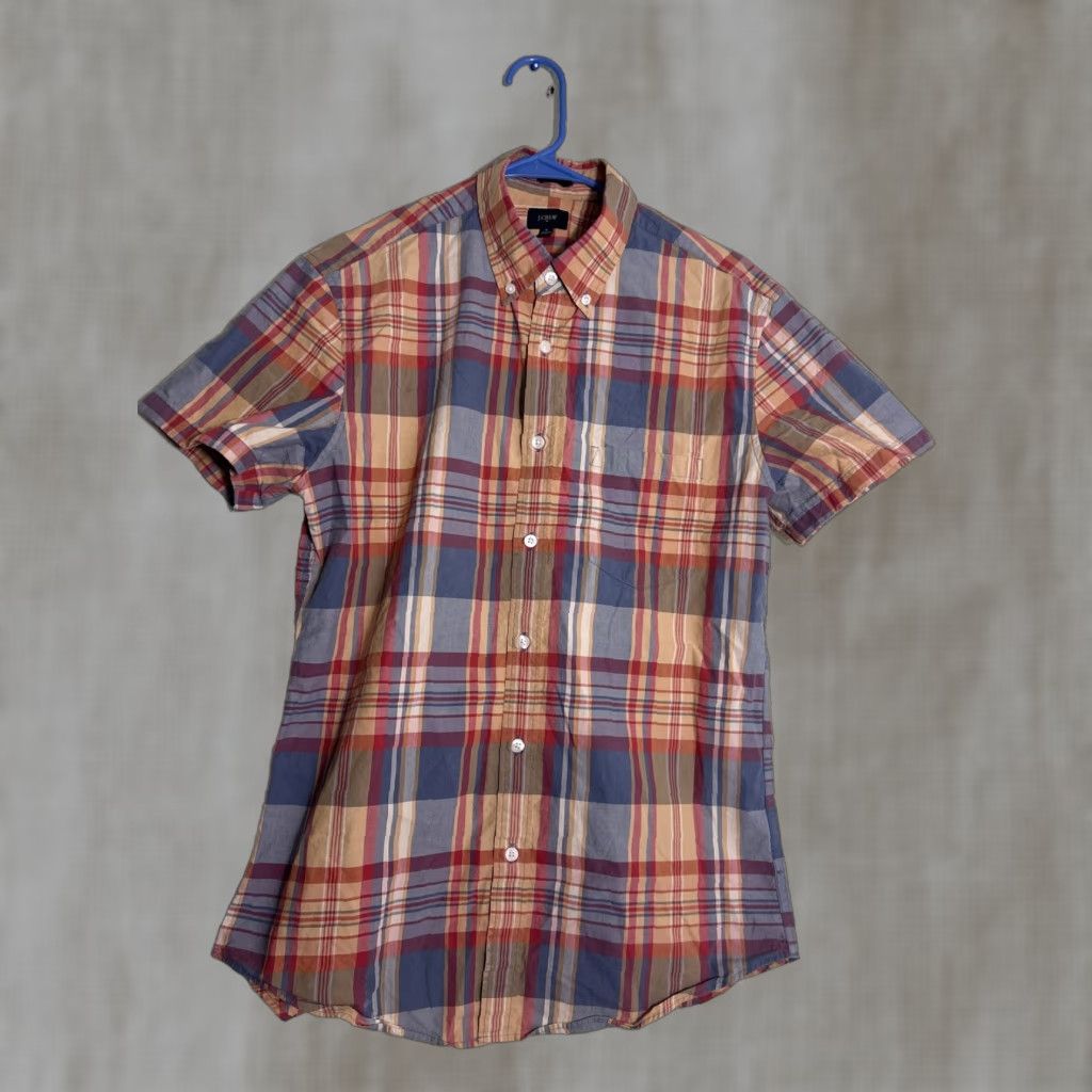 J.Crew J. Crew Mens Medium Slim Fit Short Sleeve Button-Down Plaid Shirt Red Orange Size US M / EU 48-50 / 2 - 1 Thumbnail