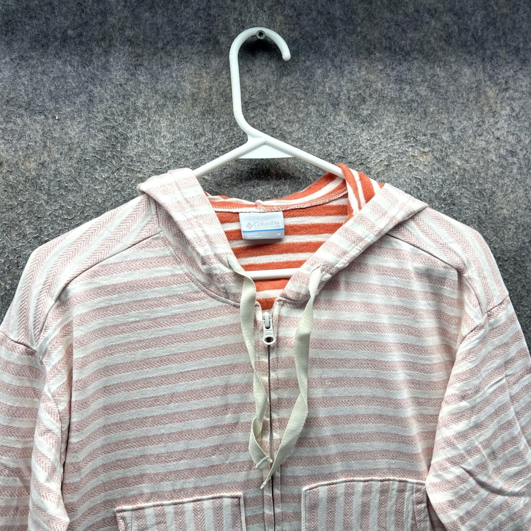 Vintage Columbia Hoodie Womens Medium Pink White Stripe Full Zip Cotton Blend Casual Size M / US 6-8 / IT 42-44 - 6 Thumbnail