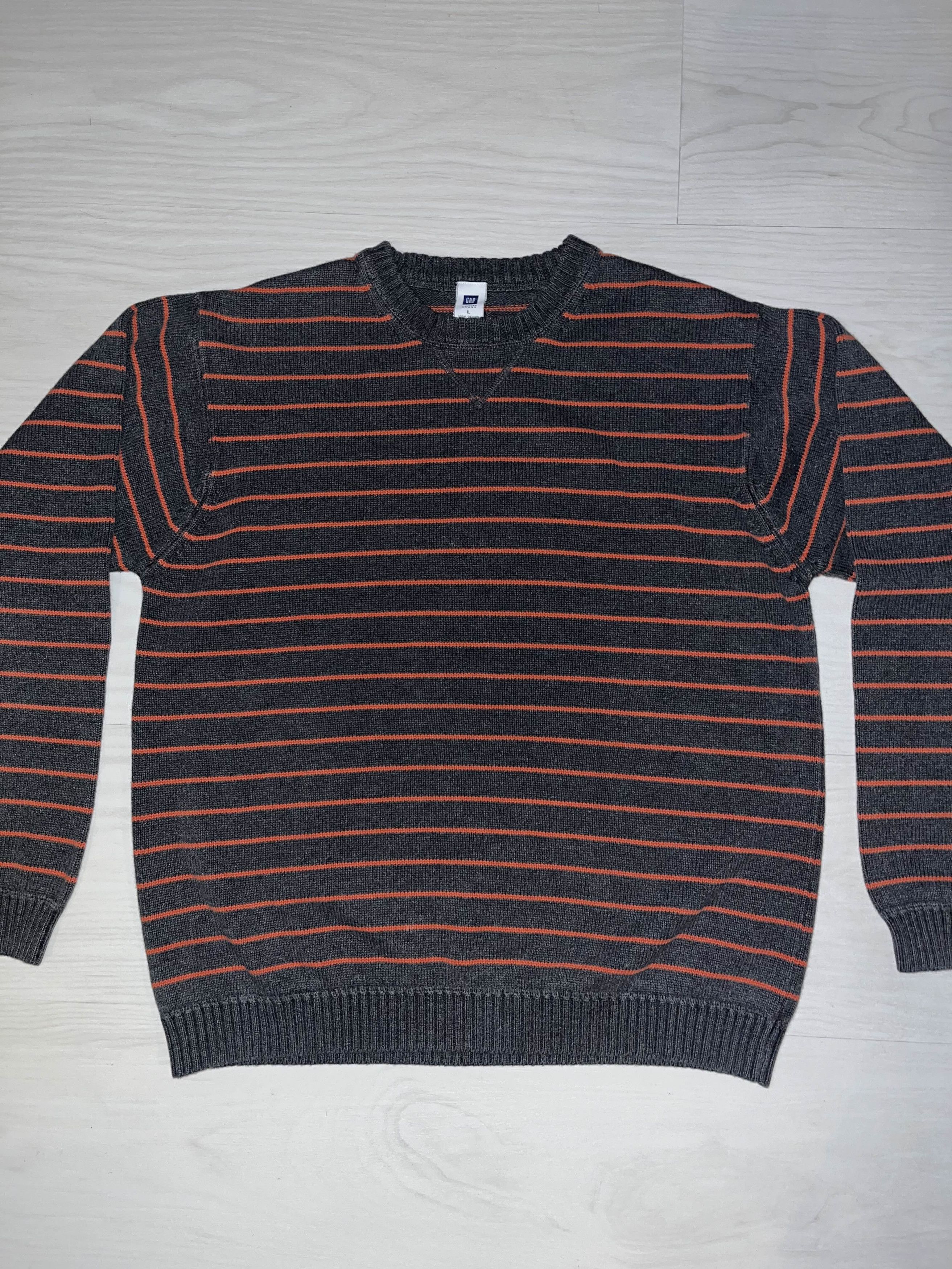 Gap × Vintage Gray Striped GAP Knit Sweater Size US L / EU 52-54 / 3 - 1 Thumbnail