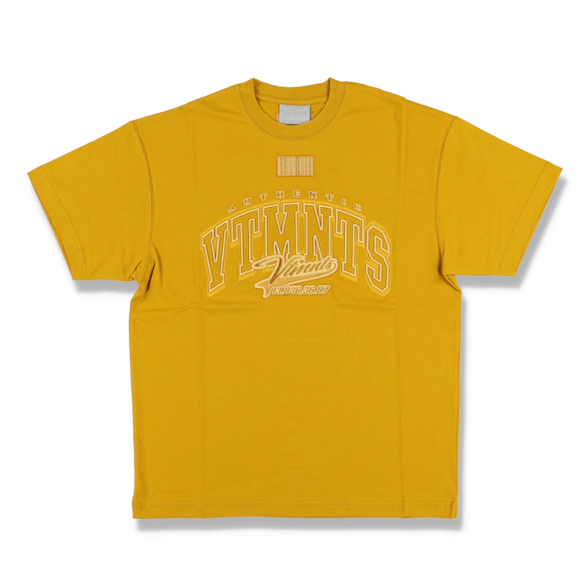 Vetements VTMNTS Mustard Embroidered College Logo T-Shirt | Grailed