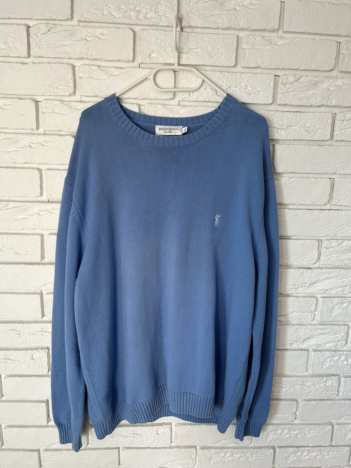 image of 90's Vintage YVES Saint Laurent YSL Blue Sweater Knit, Men's (Size Large)