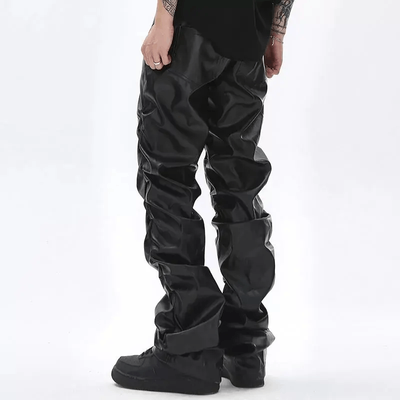 Japanese Brand × Vintage Loose Ruched Casual Pu Leather Pants Streetwear Punk Rock Size US 31 - 4 Thumbnail