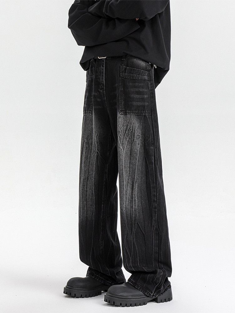 Retro Men's Loose High Street Wide-Leg Lightning Jeans