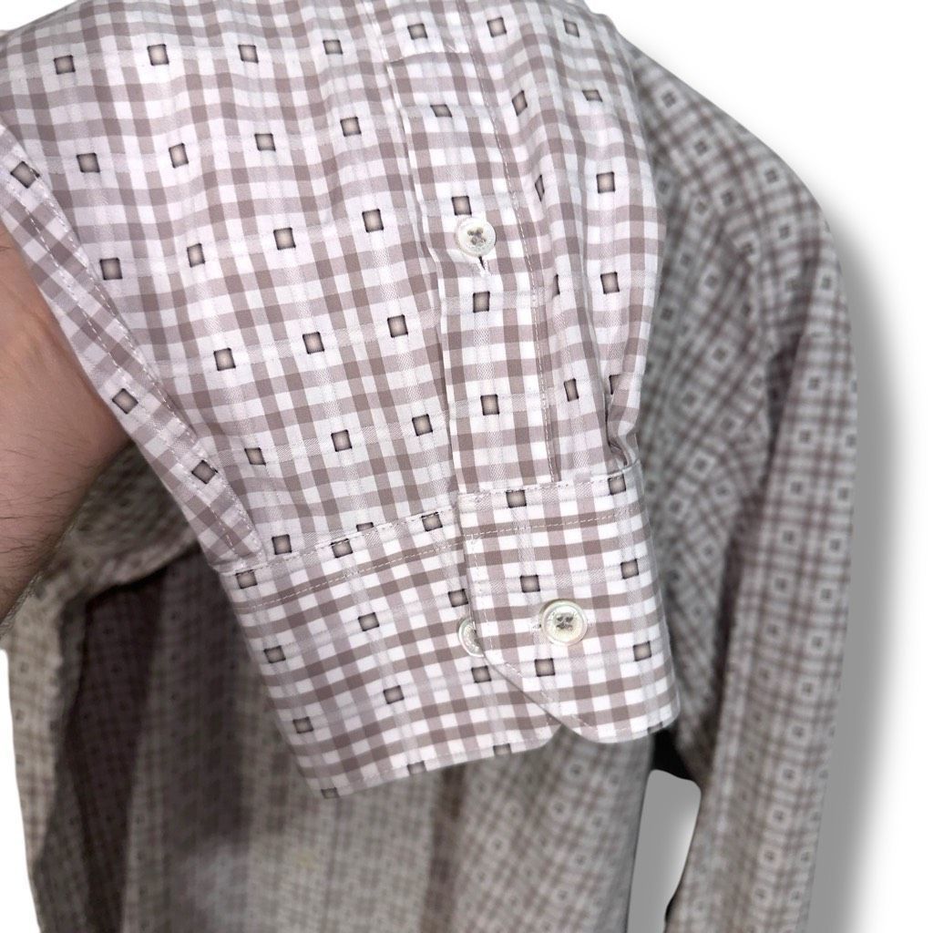 BUGATCHI Bugatchi Uomo Gray Check Classic-Fit Dress Shirt XL 17.5 Size US XL / EU 56 / 4 - 7 Thumbnail