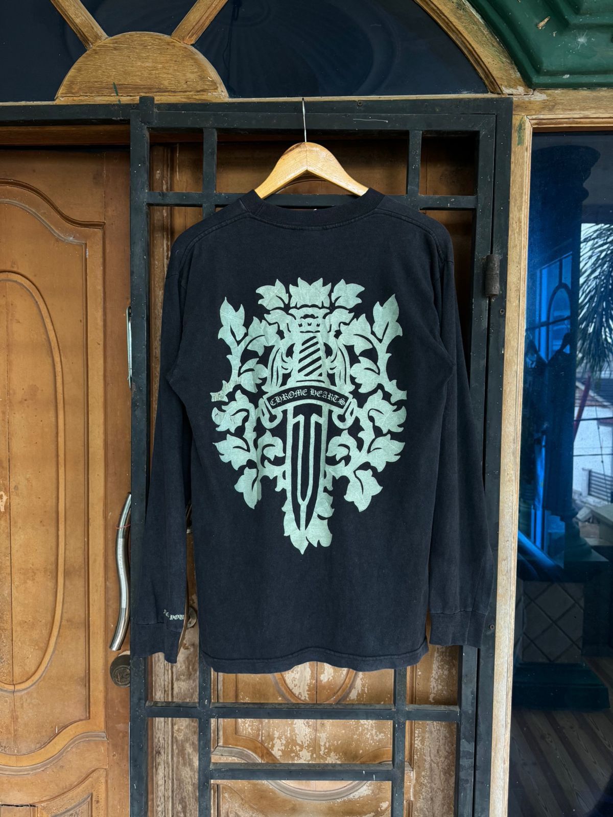 image of Vintage Chrome Hearts Silver Dagger Longsleeve in Black, Men's (Size Medium)