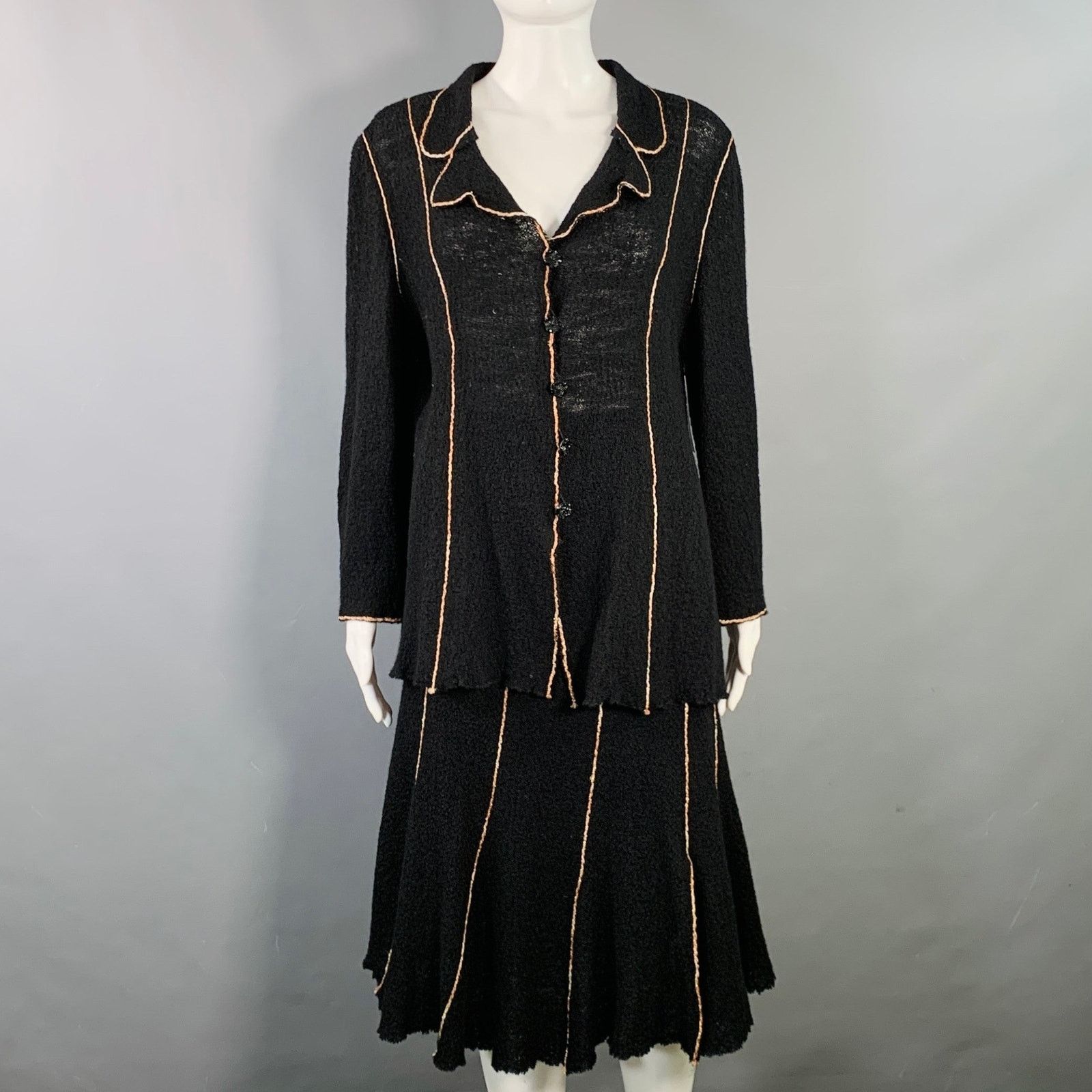 Other OKW Size S Black Gold Wool Stripe Midi Skirt Suit Size 29" - 1 Thumbnail