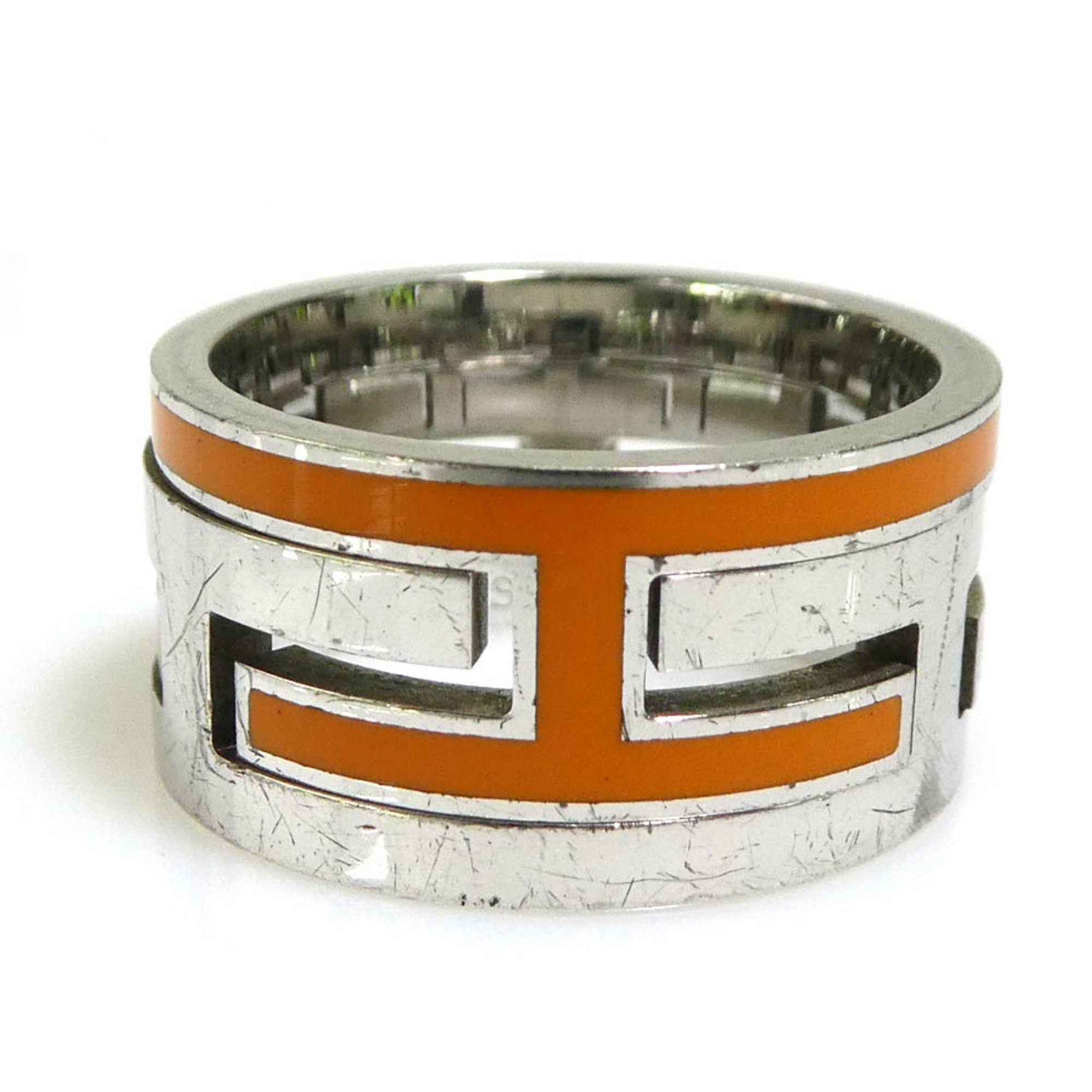 Bague Hermès Authentique Argent 925 Et Orange - Taille 5, Occasion Avec Quelques Traces