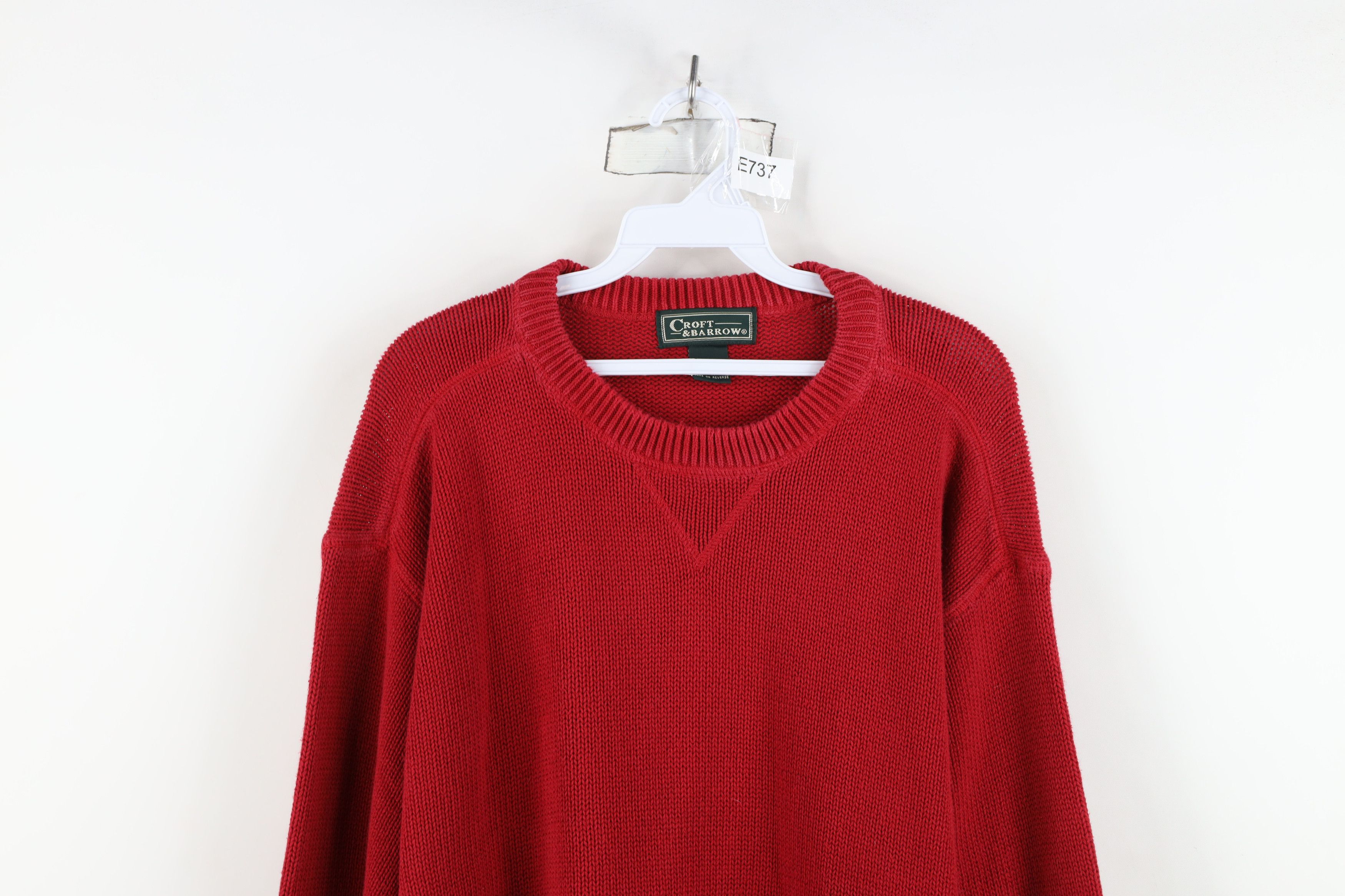 Vintage Vintage 90s Streetwear Blank Cotton Ribbed Knit Sweater Red Size US L / EU 52-54 / 3 - 2 Thumbnail