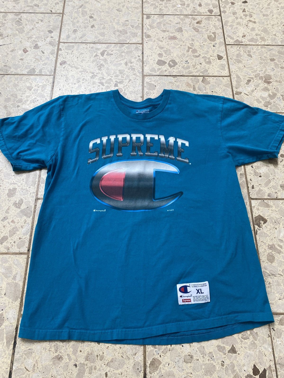 Supreme Supreme X Champion tee ss19 Size US XL / EU 56 / 4 - 6 Thumbnail