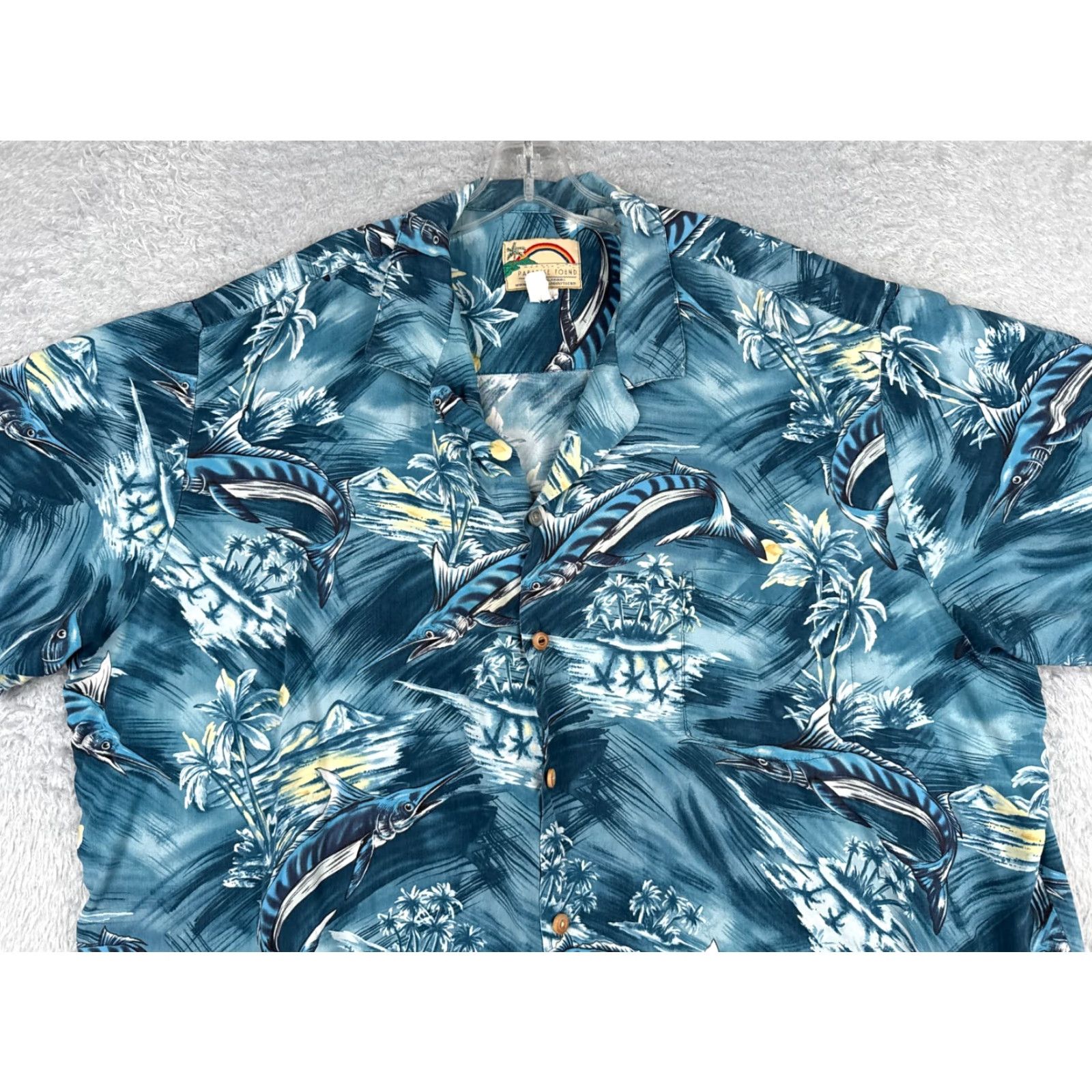 Paradise Found VINTAGE Paradise Found Shirt Men 3XL Blue Hawaiian Palm Floral Short Sleeve Button-Up Size US XXL / EU 58 / 5 - 4 Thumbnail
