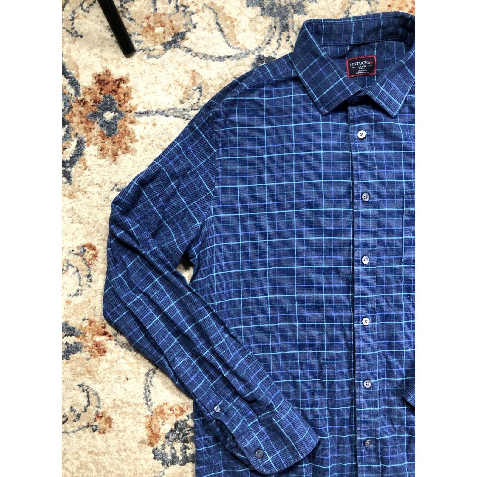 UNTUCKit UNTUCKit Shirt Mens Large Blue Plaid Slim Fit Long Sleeve Button Up Casual Size US L / EU 52-54 / 3 - 3 Thumbnail