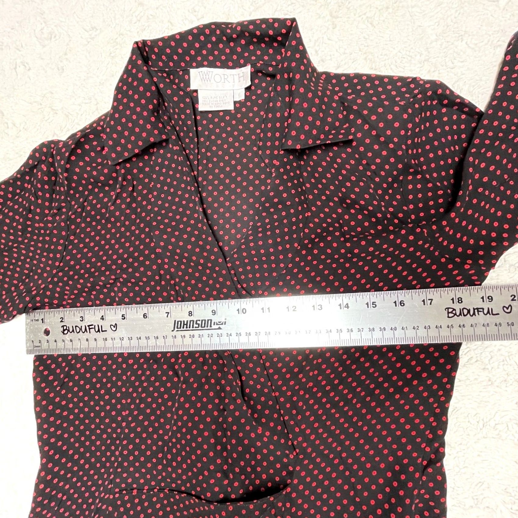Vintage Worth Blouse Shirt Adults 8 Black Red Polka Dot Silk Wrap Long Sleeve Womens Size M / US 6-8 / IT 42-44 - 5 Thumbnail