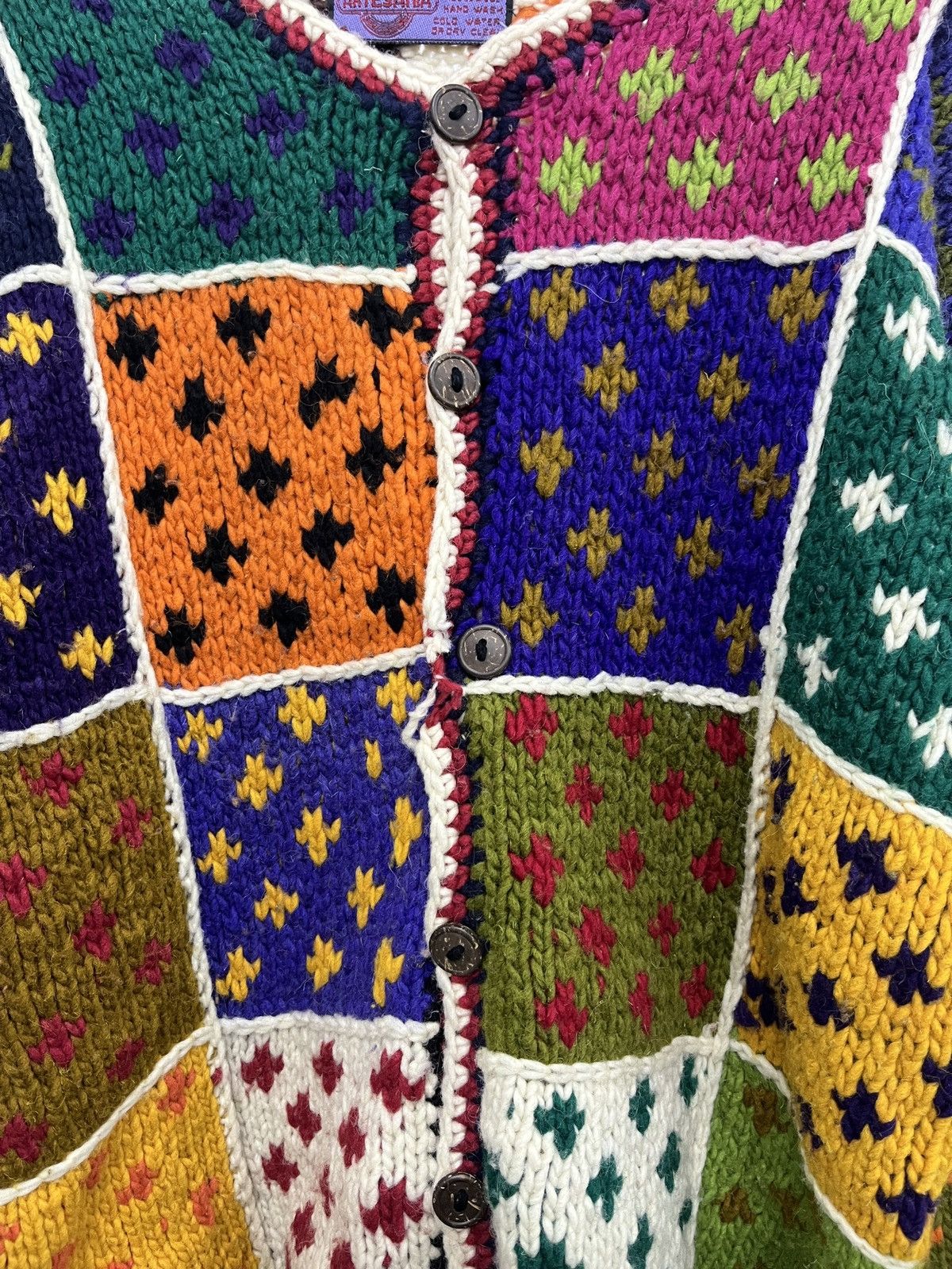 Vintage Vintage Hand Loomed 90's Patch Work Colourful Cardigan Size US M / EU 48-50 / 2 - 6 Thumbnail