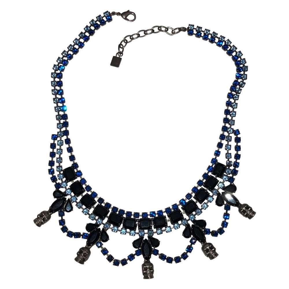 Designer Dannijo Swaroski Blue and Black Rhinestone Skull Necklace Size ONE SIZE - 3 Thumbnail