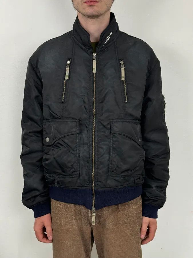 Armani 2000s Armani Faded Black Nylon Zip Multi-Pocket Bomber Jacket Size US L / EU 52-54 / 3 - 2 Thumbnail