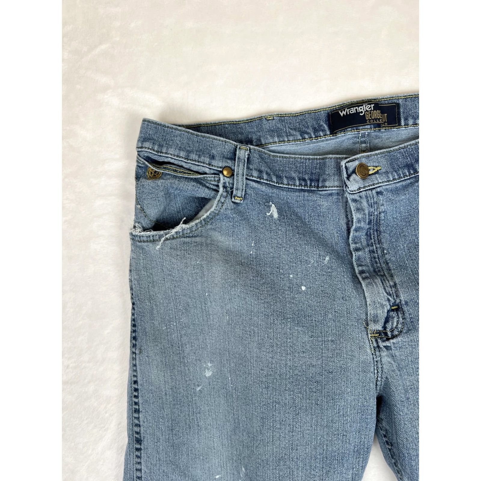 Wrangler VTG Wrangler George Strait Jeans Mens 38x28 Distressed Paint Workwear Straight Denim Blue 38 Mens Jeans Size US 38 / EU 54 - 4 Thumbnail