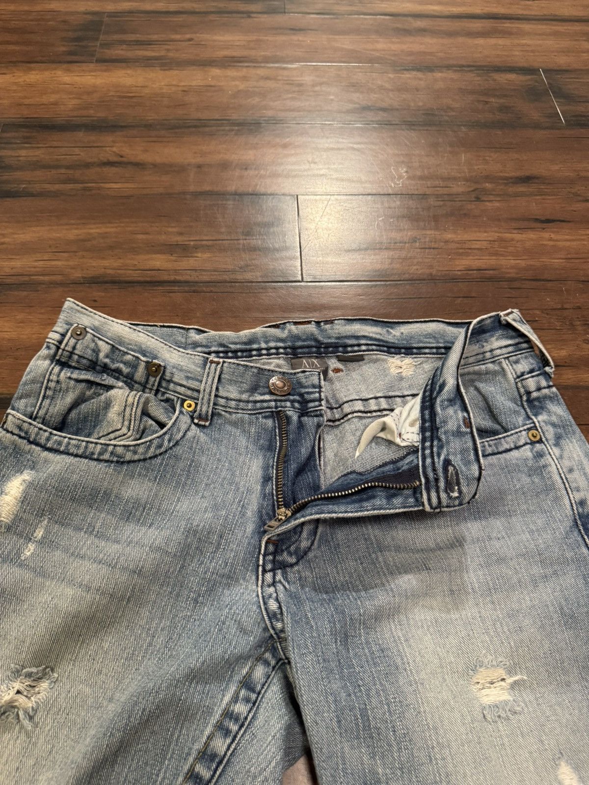 Armani Exchange Y2K Armani Exchange Light Blue Distressed Bootcut Jeans Size US 34 / EU 50 - 4 Thumbnail