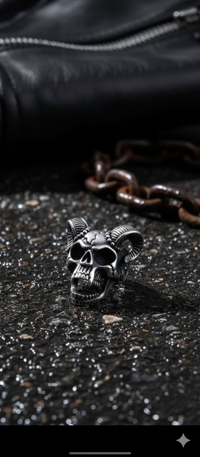 Jewelry Ram Skull Horned Ring - Biker Gothic Metal Size 32 - 3 Thumbnail