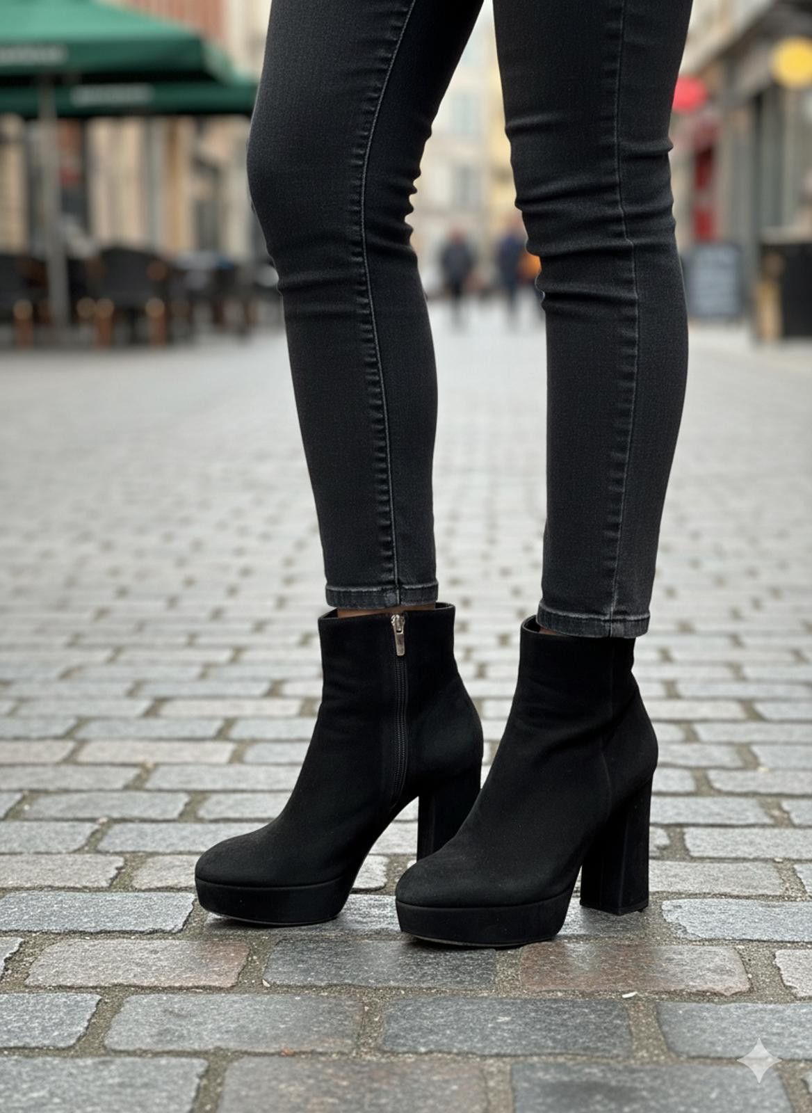 Gianvito Rossi Foley Boots Black Suede Ankle Block Heel 39