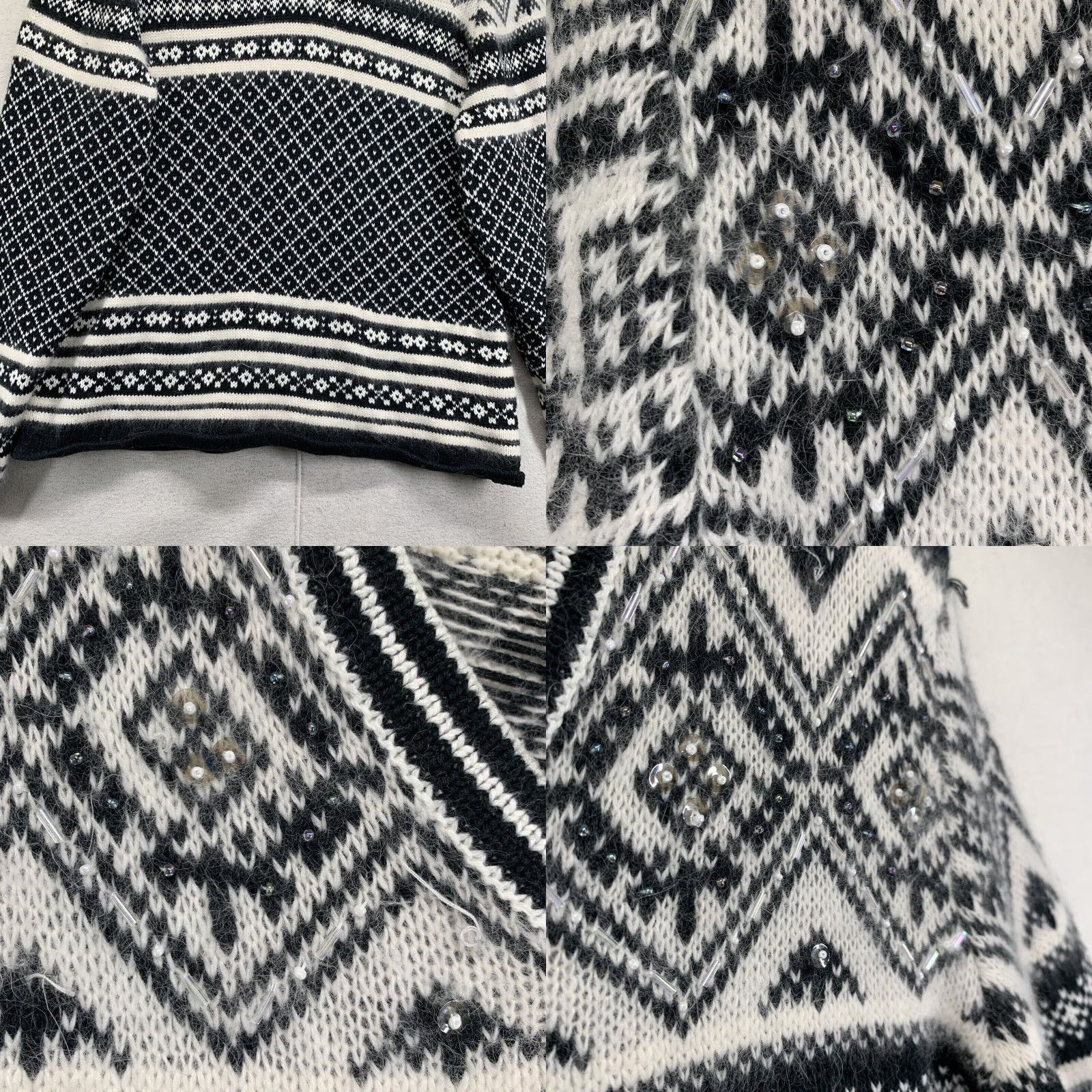 Vintage St. John's Bay Black & White Fair Isle Knitted Pullover Sweater Large V-Neck Long Sleeve Womens Christmas Casual Size L / US 10 / IT 46 - 8 Thumbnail