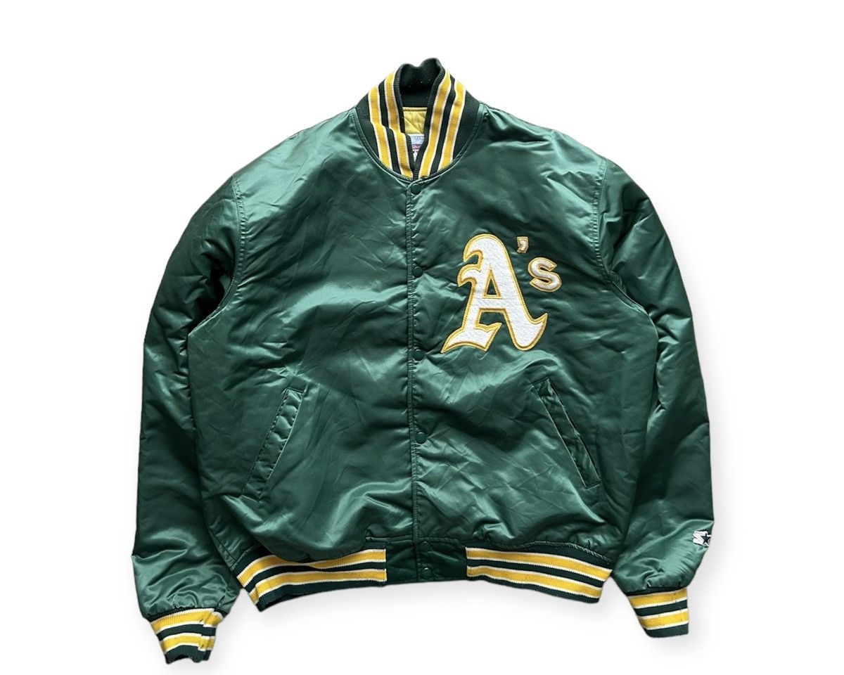 image of Vintage Starter Oakland Athletics Satin Bomber Jacket in Green, Men's (Size XL)