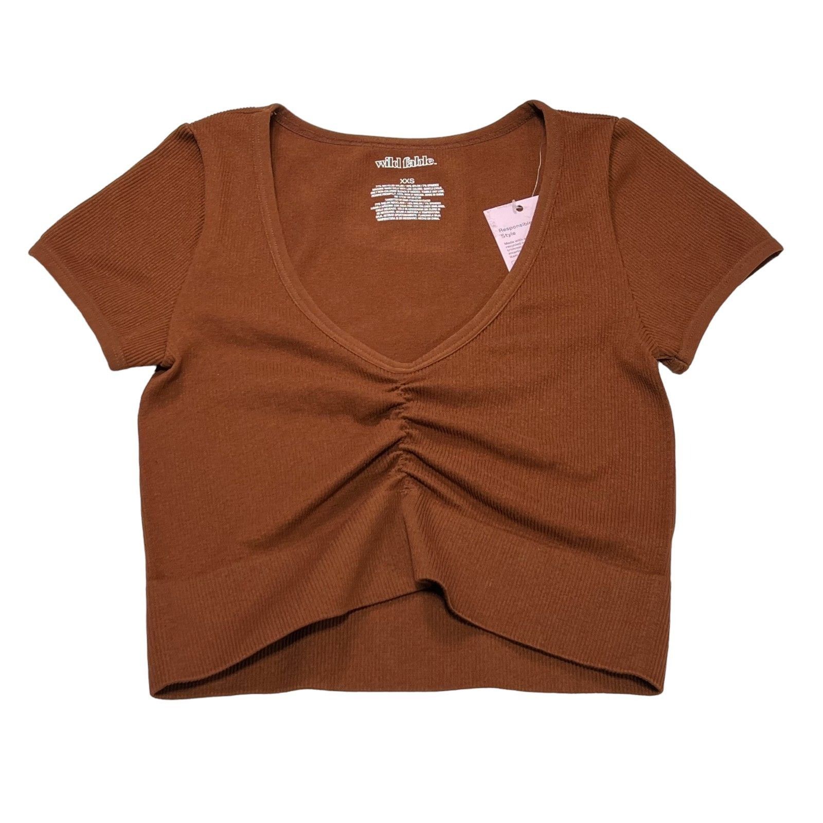 Other Wild Fable - Women's V-Neck Short Sleeve Top - Brown - XXS Size XXS / US 00 / IT 34 - 1 Thumbnail
