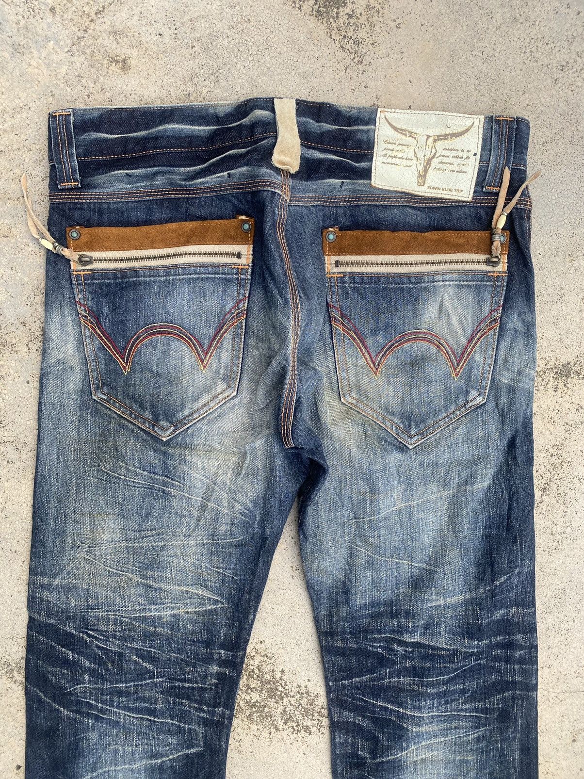 Edwin × Japanese Brand × Vintage Vintage y2k Edwin Blue Trip Faded Claw Mark Denim Jeans Size US 36 / EU 52 - 13 Thumbnail