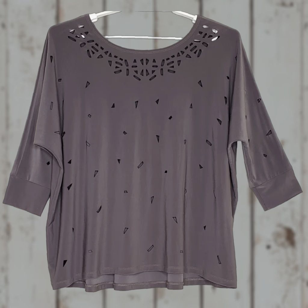 Vintage VINTAGE Sympli Women's Top Blouse - 3/4 Dolman Sleeve Oversized Stretch Round Neck Gray Dark 8 Size M / US 6-8 / IT 42-44 - 1 Thumbnail